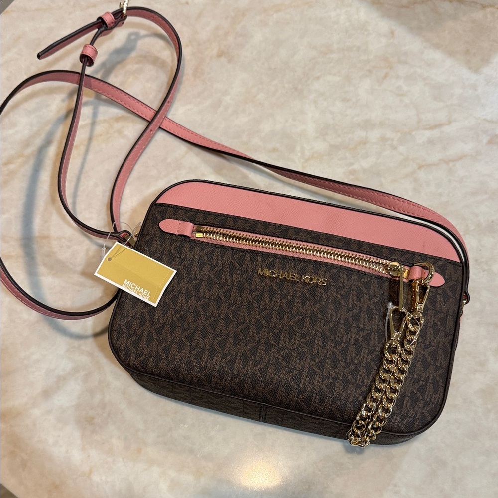 MICHAEL KORS Jet Set Large Saffiano Leather Crossbody Bag Primrose New - Picture 2 of 6